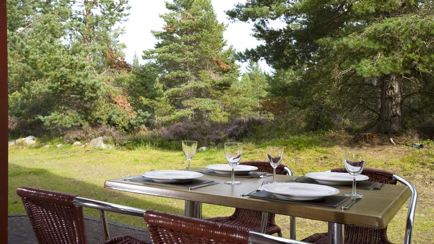 Outdoor patio set for lunch at Coylumbridge, a Hilton Grand Vacations Club located at Aviemore, Scotland, U.K.