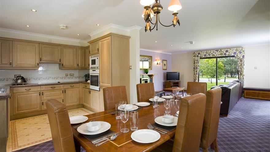 Kitchen, dining and living area at Coylumbridge, a Hilton Grand Vacations Club located at Aviemore, Scotland, U.K.