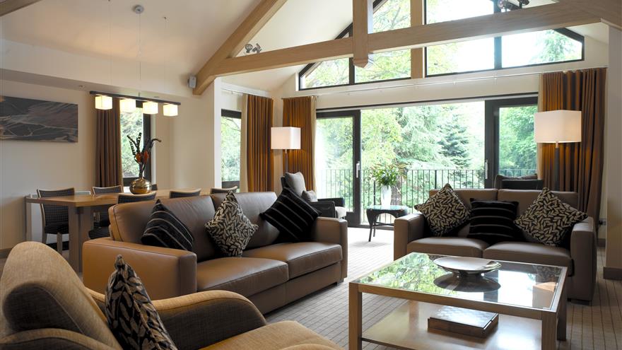 Living area at Dunkeld House Lodges, a Hilton Grand Vacations Club located in Scotland, U.K.