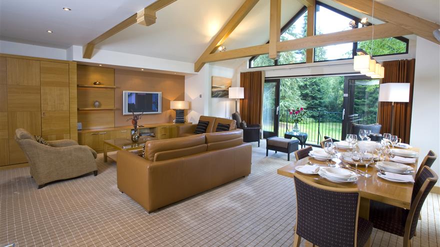 Living area at Dunkeld House Lodges, a Hilton Grand Vacations Club located in Scotland, U.K.
