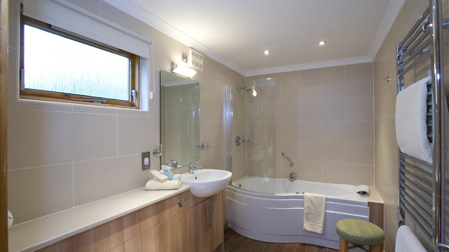 Bathroom at Craigendarroch Lodges, a Hilton Grand Vacations Club located at Ballater, Scotland, U.K.