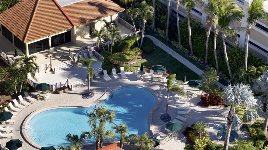 Overhead view of pool at Club Regency of Marco Island located in Florida.