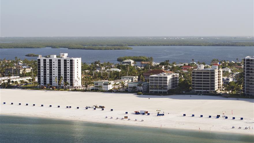 Aerial view of Fort Myers beach at Seawatch On-the-Beach Resort located at Fort Myers Beach, Florida.