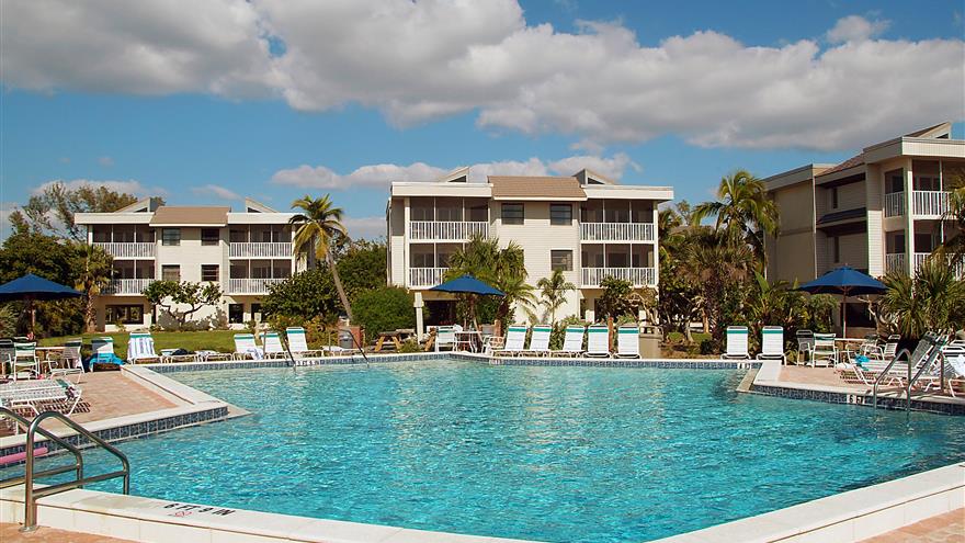 Pool at Shell Island Beach Club Resort located on Sanibel Island, Florida.