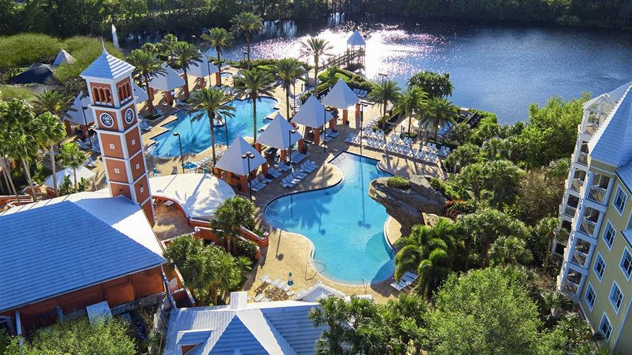 Areal view of the Hilton Grand Vacations at SeaWorld resort in Orlando, Florida. 
