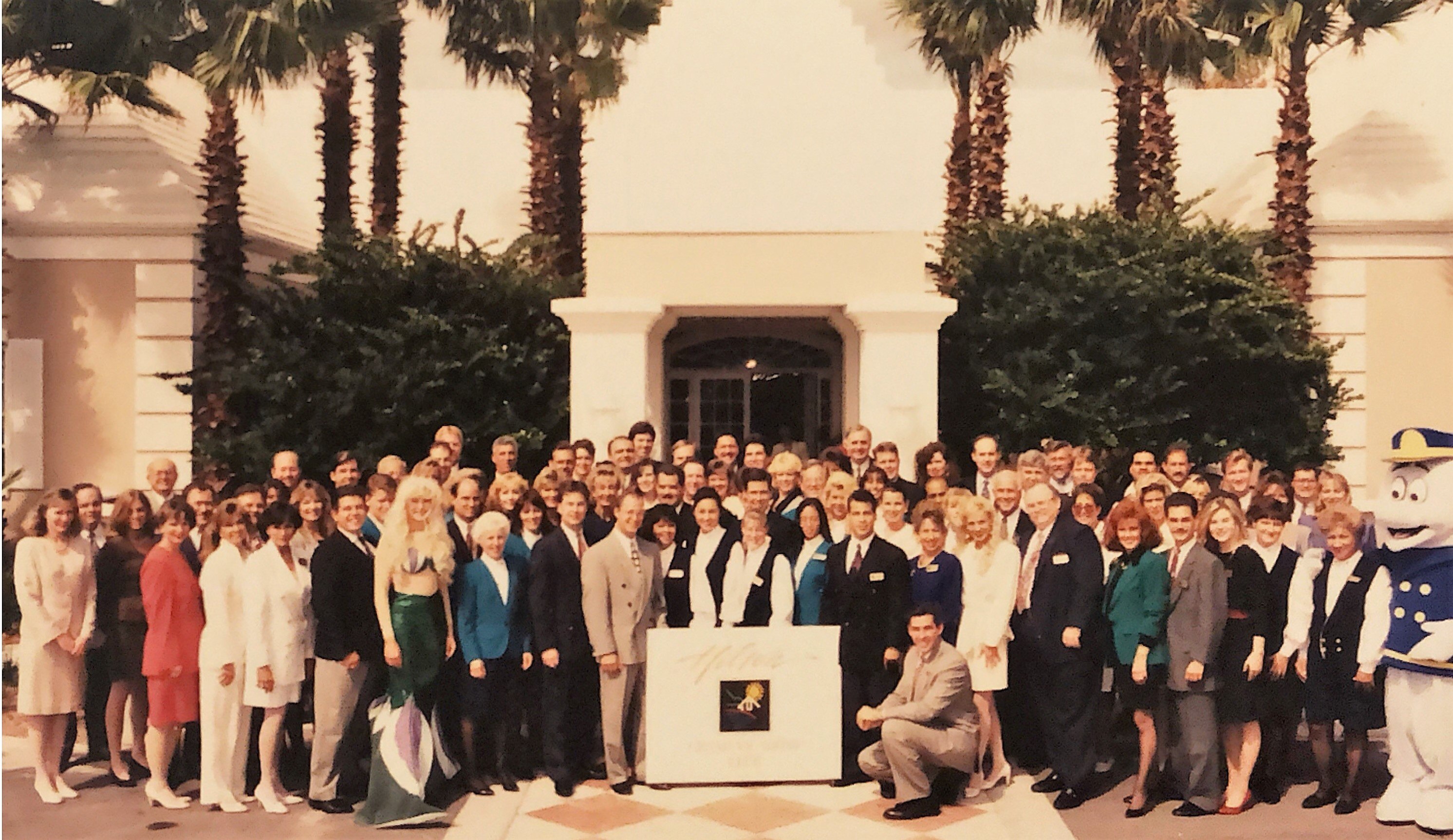 Hilton Grand Vacations at SeaWorld team on opening day in 1995 in Orlando, Florida. 