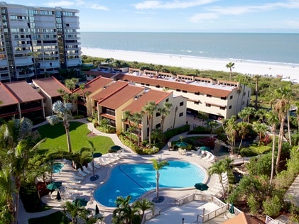 Aerial view of Hilton Grand Vacations exchange resort Club Regency of Marco Island in Florida. 