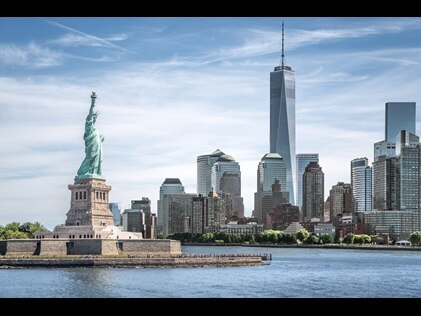New York City Skyline with the Statue of Liberty. 
