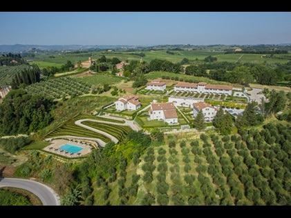 Aerial shot of Hilton Grand Vacations at Borgo alle Vigne in Tuscany, Italy. 