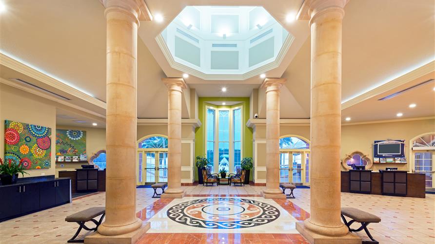 Interior shot of the lobby at Hilton Grand Vacations at SeaWorld in Orlando, Florida. 