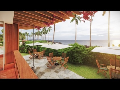Outdoor waterfront dining at Maui Bay Villas by Hilton Grand Vacations. 