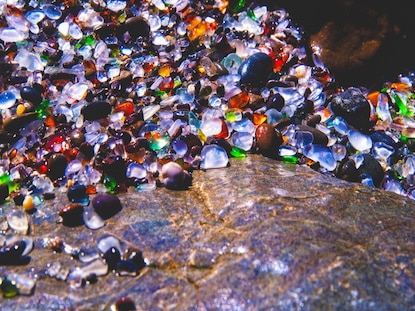 Close up of sea glass at Glass Beach Ft. Bragg, California.