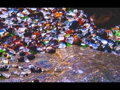 Close up of sea glass at Glass Beach Ft. Bragg, California.