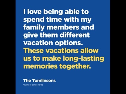 Picture quote from Hilton Grand Vacations Owner on the benefits of timeshare. 