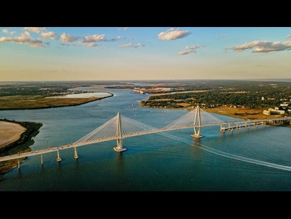 Aerial shot of New Cooper River Bridge in Charleston, South Carolina.  