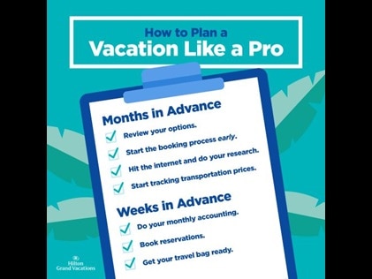 Free Hilton Grand Vacations  "how to plan vacations like a pro" printable checklist.  