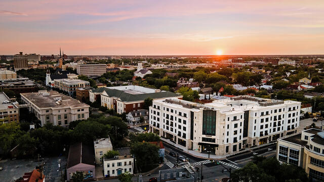 Aerial view of Liberty Place by Hilton Club in Charleston, South Carolina. 