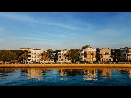 View of the Charleston Battery district from the water in South Carolina. 