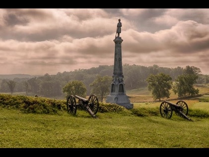 Dark and gloomy clouds overhead historic battle field, Gettysburg, Pennslyvania. 