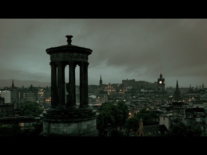 Eerie nighttime shot of Edinburgh, Scotland, UK. 