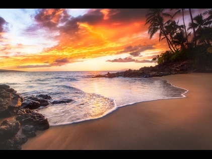 Stunning sunset at a Maui beach, Hawaii. 