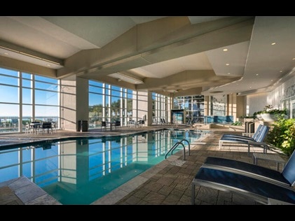 Interior shot of stunning indoor pool at Ocean 22 by Hilton Grand Vacations, Myrtle Beach, South Carolina. 