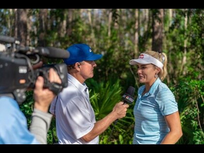Shot of LPGA athlete giving an interview with NBC at Hilton Grand Vacations Tournament of Champions.