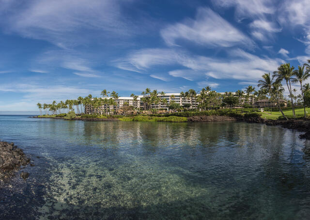 Exterior shot of Ocean Tower by Hilton Grand Vacations, Big Island, Hawaii. 