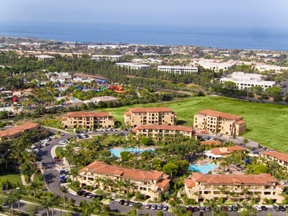 Aerial shot of MarBrisa, a Hilton Grand Vacations Club, Carlsbad, California. 