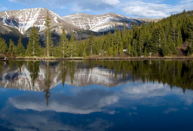 Stunning Colorado panorama of lake with Rocky Mountains in the distance, Colorado. 