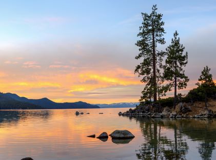 View of Lake Tahoe at sunset