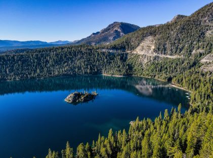 Aerial view of Emerald Bay in summer at Lake Tahoe, California