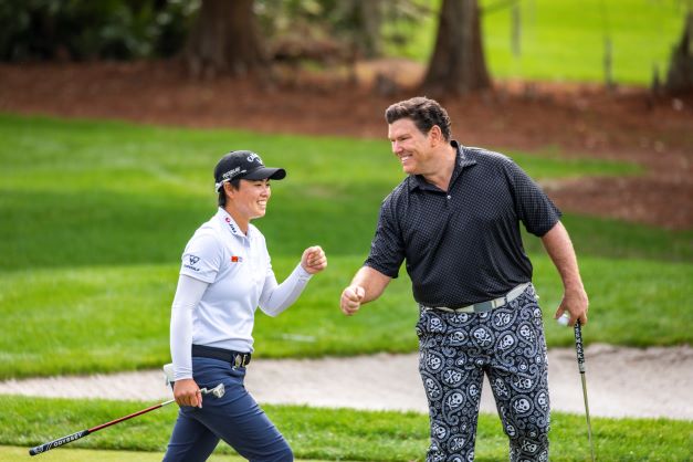 LPGA athlete and celebrity interaction on course, Hilton Grand Vacations Tournament of Champions, Orlando, Florida. 