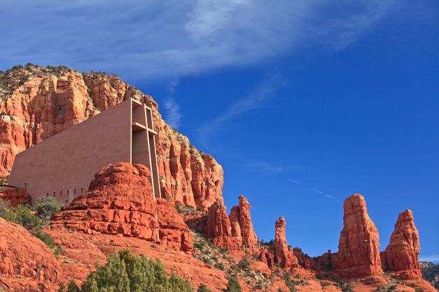 Stunning image, Chapel of the Holy Cross, red rocks, blue skies, Sedona, Arizona. 