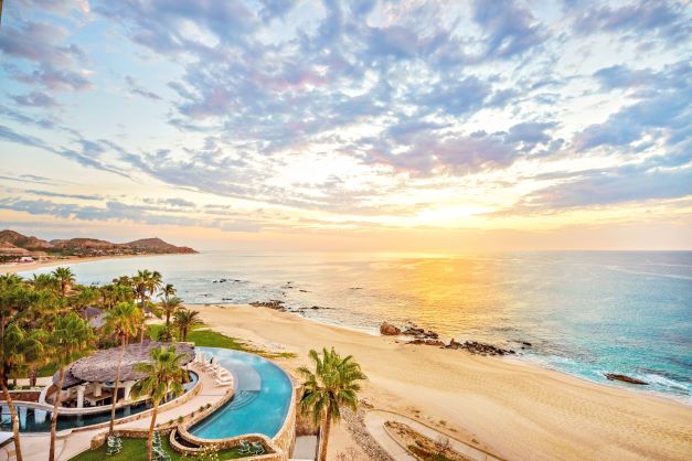 One of the pools of La Pacifica Los Cabos, a Hilton Club, overlooking the beach in Cabo, Mexico
