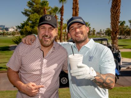 Joey Fatone and Michael Ray pose while at Viva! Las Vegas Pro-Am