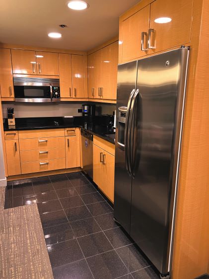 The in-Suite kitchen at Elara, a Hilton Grand Vacations Club, in Las Vegas