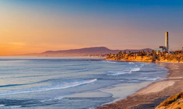 Beautiful Carlsbad coastline panorama at sunset, California.