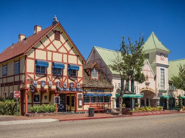 Idyllic Scandinavian-style architecture in Solvang, California.