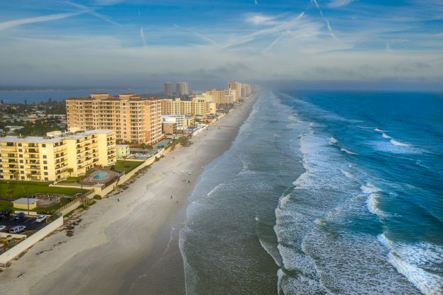 Beautiful aerial view of Daytona Beach, Florida, coastline. 