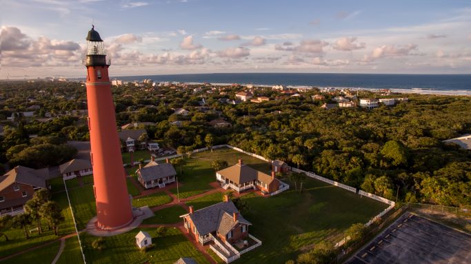 Gorgeous aerial view of light house, Datyona Beach, Florida.