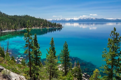 Stunning aerial view of Lake Tahoe on sunny summer day, California. 