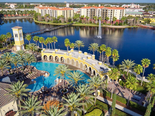 Stunning aerial shot of Tuscany Village, a Hilton Grand Vacations Club, Orlando.