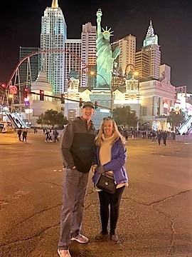 HIlton Grand Vacations Owners posing, Las Vegas Boulevard, New Year's Eve, Nevada. 
