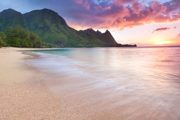 Sunset at the beach on Kauai, Hawaii