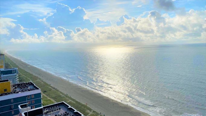 Beautiful ocean view from Hilton Grand Vacation Owner's balcony, Ocean Enclave, a Hilton Grand Vacations Club, Myrtle Beach, South Carolina. 
