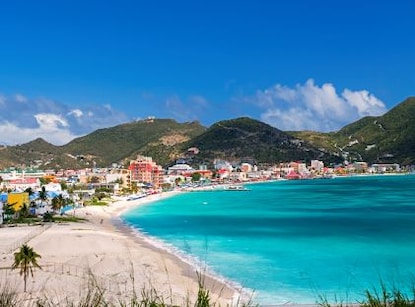 A view of the city of Philipsburg, Sint Maarten, a Dutch colony in the Caribbean, from the beach