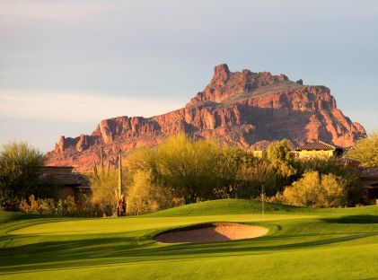 A golf course with a view of Pinnacle Peak in Scottsdale, Arizona