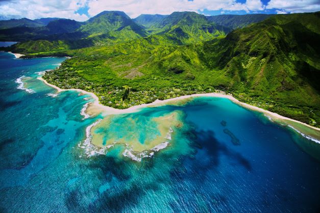 Beautiful aerial image,  Kauai coastline, Hawaii. 