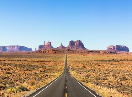 Stretch of highway along Route 66 through Monument Valley, Arizona